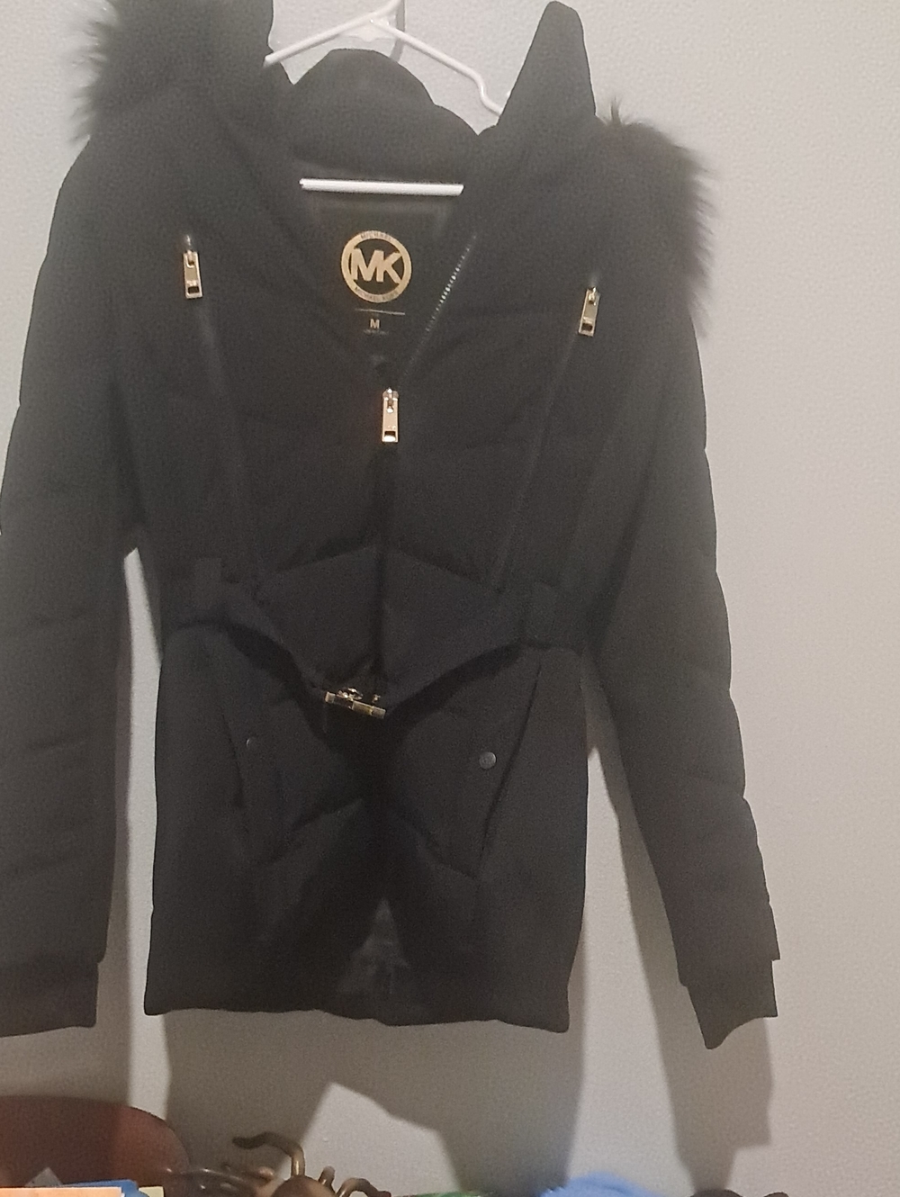 Michael Kors Black Girls' Puffer Coat with Faux Fur Hood